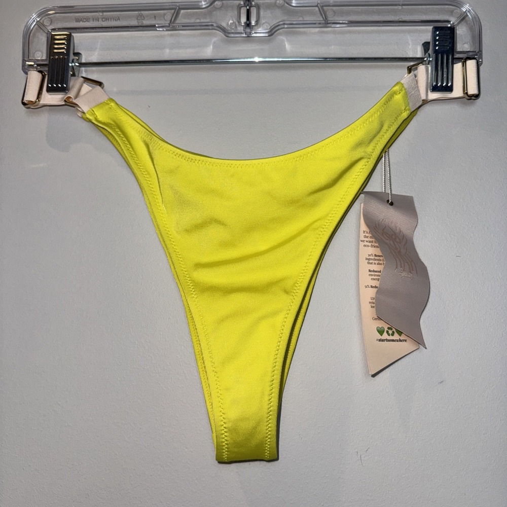 We Are HAH neon, yellow, buckle, adjustable High Waist‎ Bikini Bottom L NWT Ruch